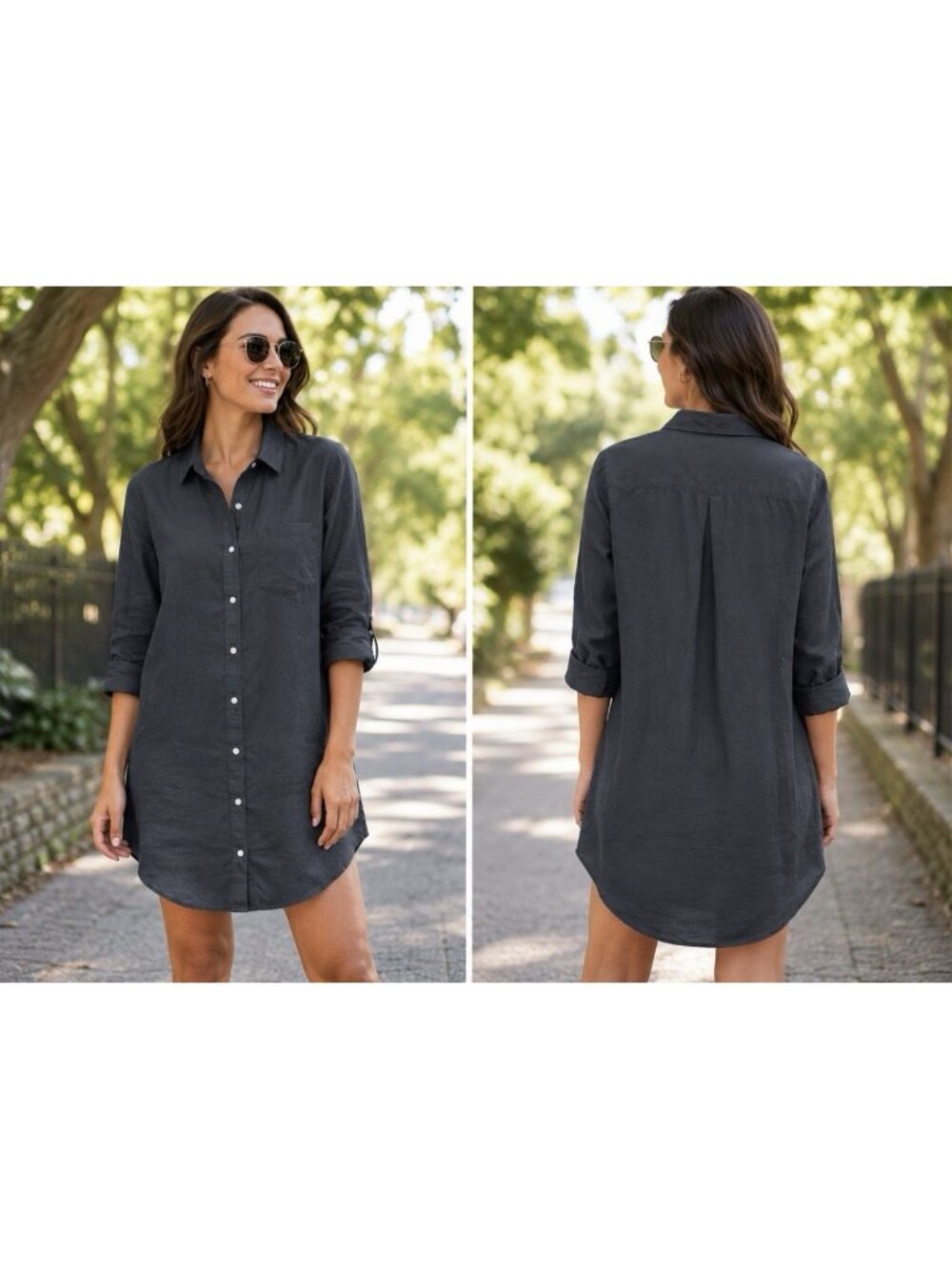 Vikolino Shirt Dress S M Euro Washed Linen Oversized Slate Gray 3/4 Long Sleeve